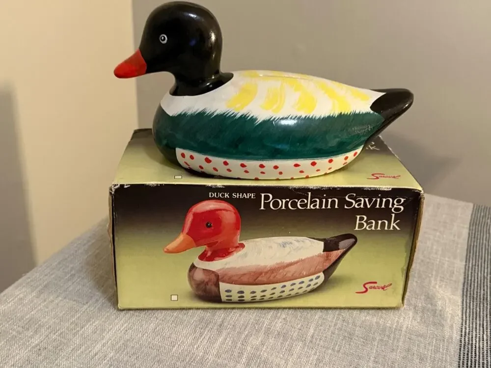 🦆 Vintage Porcelain Duck Saving Bank w/ Box – 1985 Justen Taiwan 6